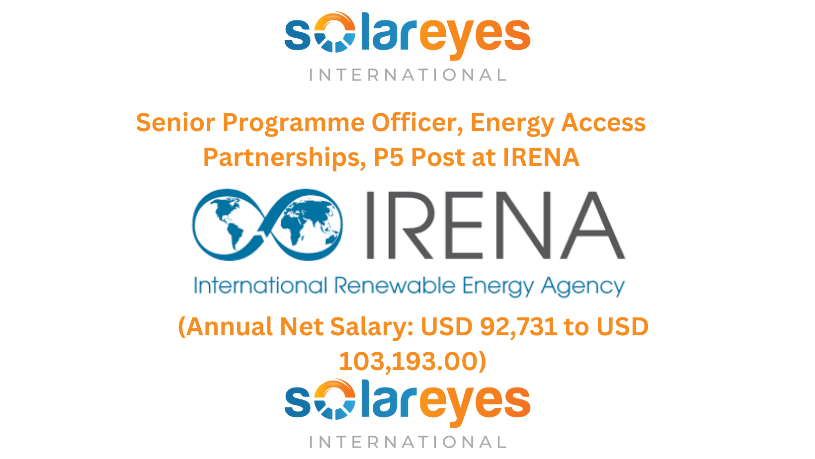 Senior Programme Officer, Energy Access Partnerships, P5 Post at IRENA (Annual Net Salary: USD 92,731 to USD 103,193.00)